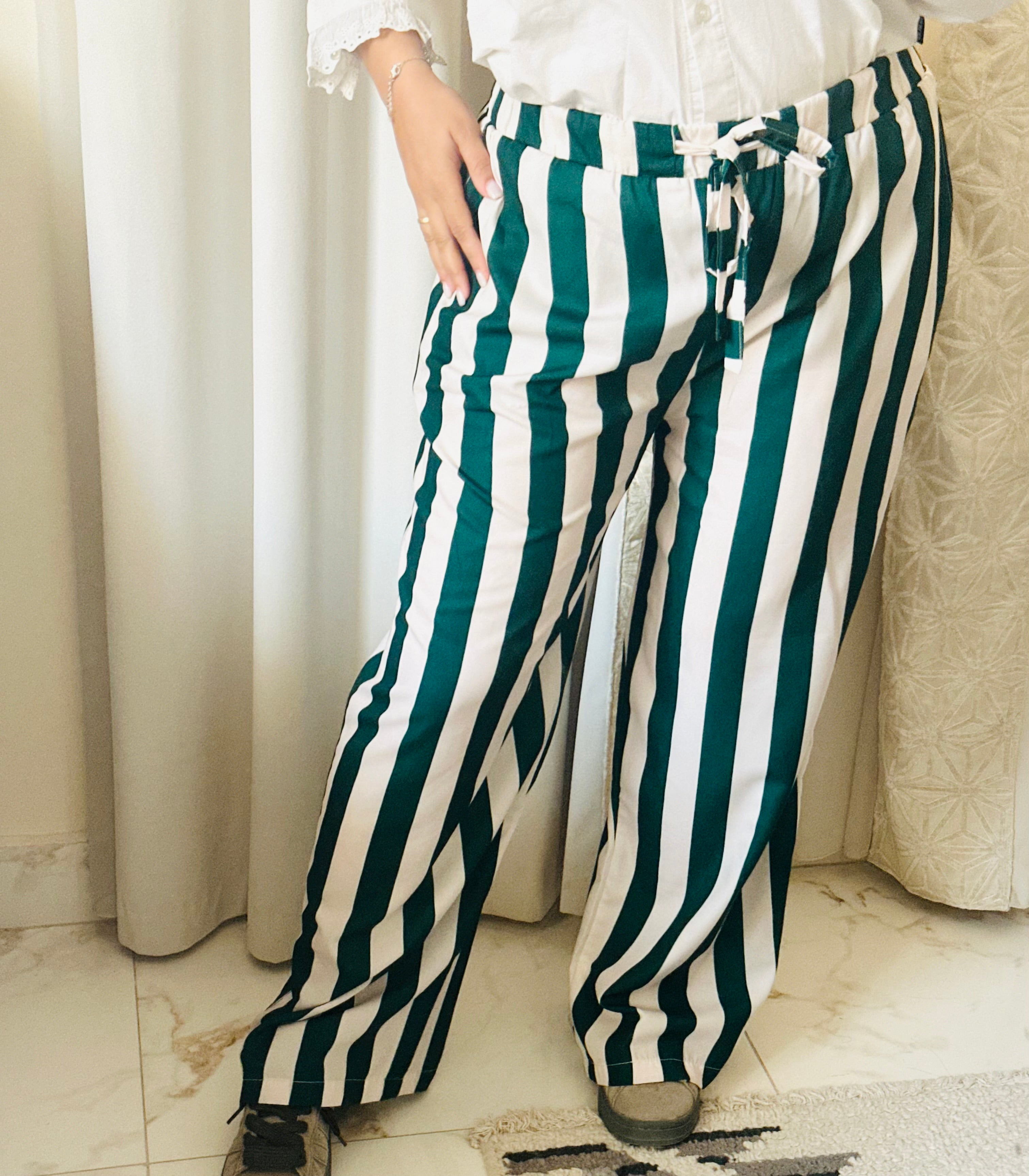 Green striped pants