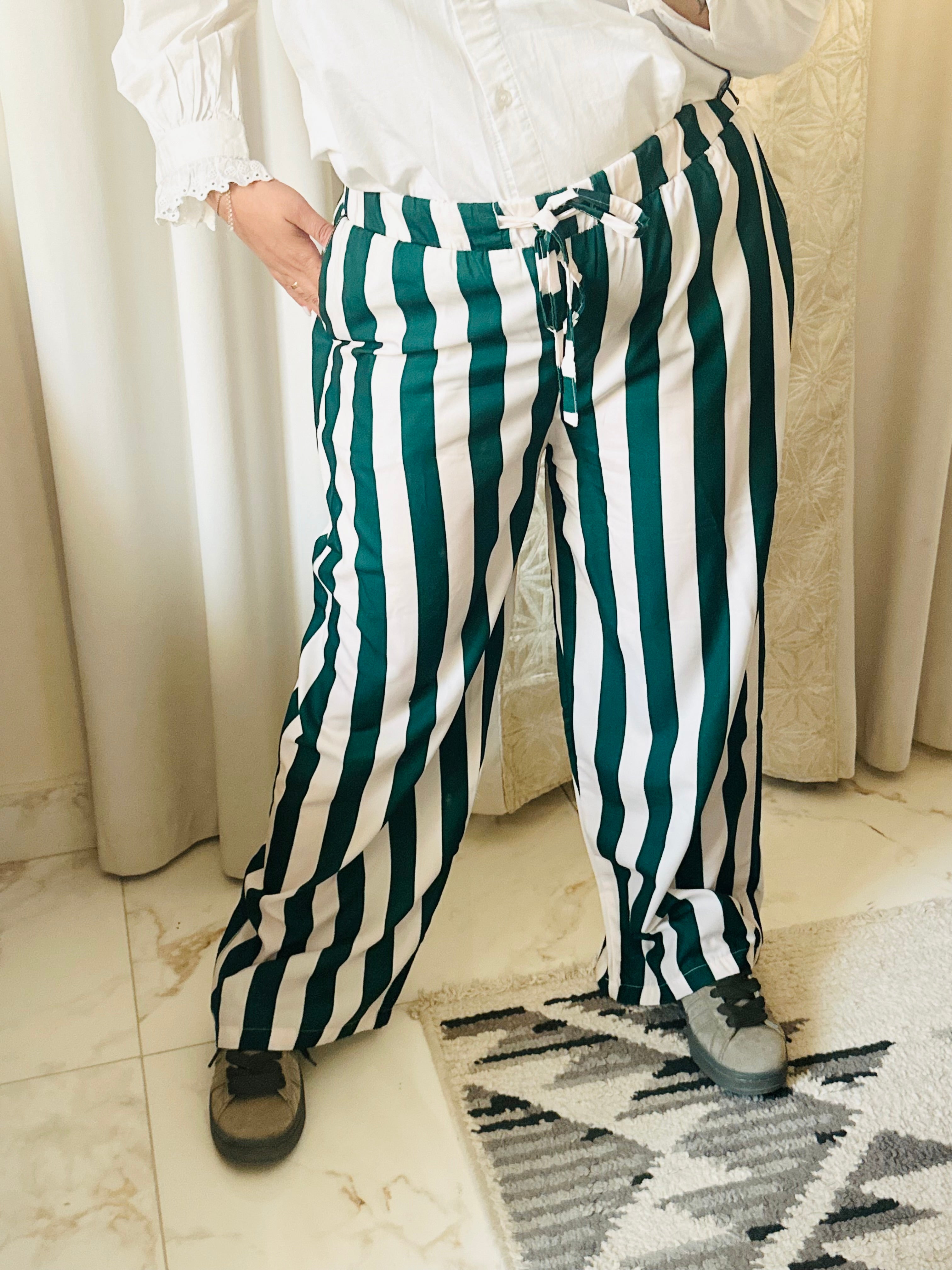 Green striped pants